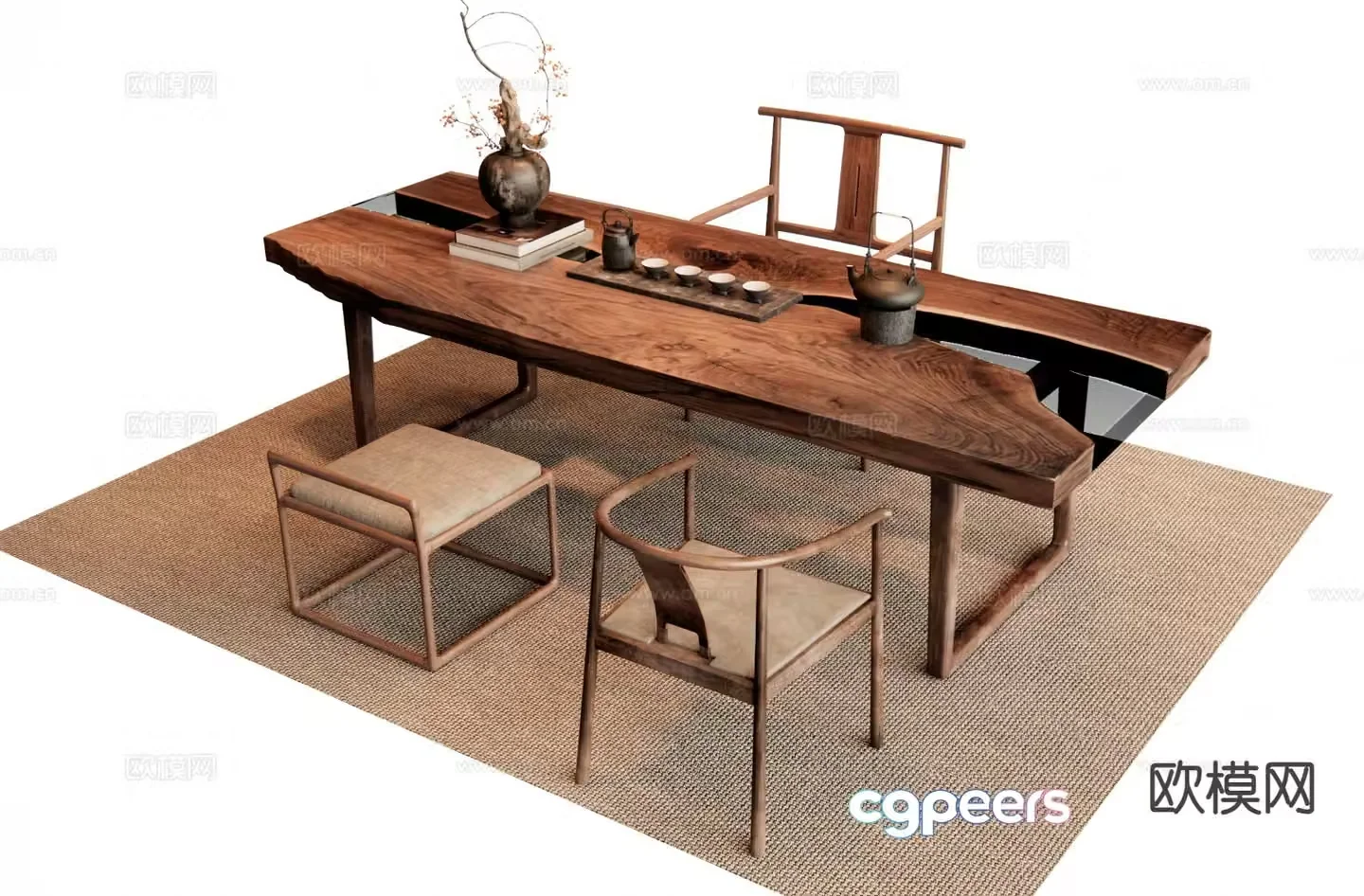 Chinese tea table and chairs 3d model
