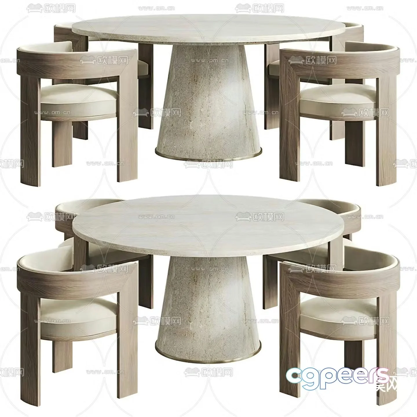Modern dining table and chairs 3d model