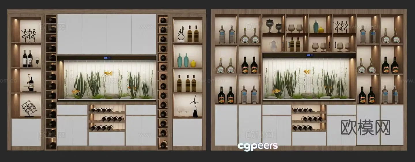 Nordic fish tank combination cabinet wine cabinet combination 3D model