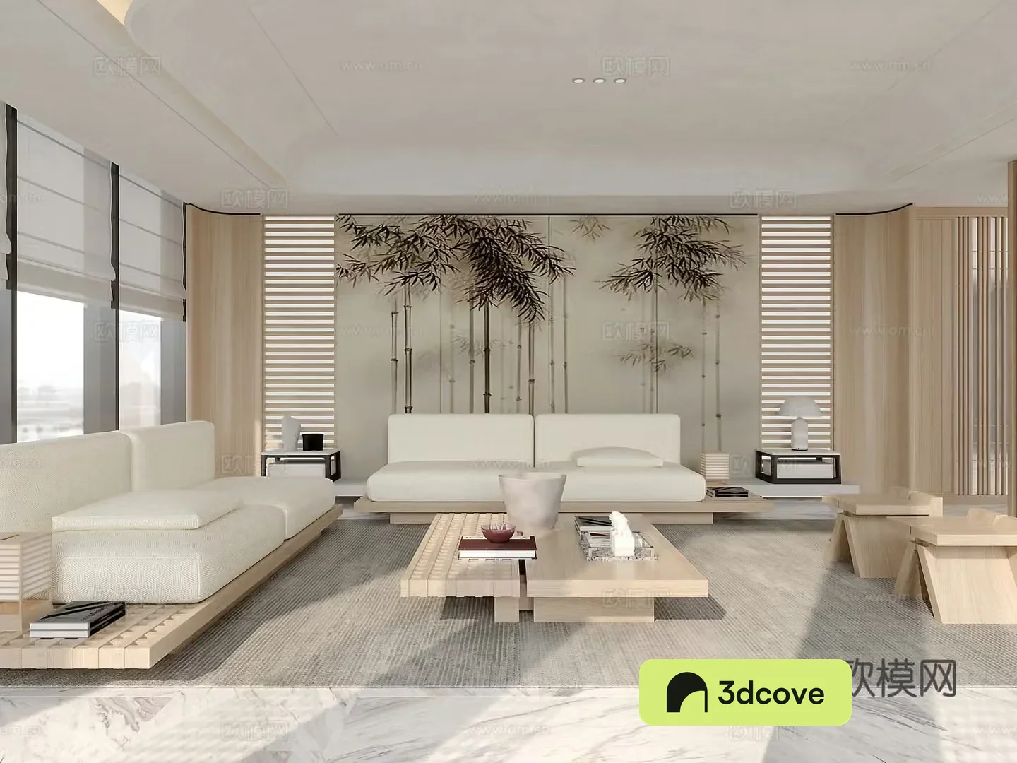 New Chinese style living room New Chinese style sofa Log wood outdoor sofa Stool coffee table Tofu block sofa