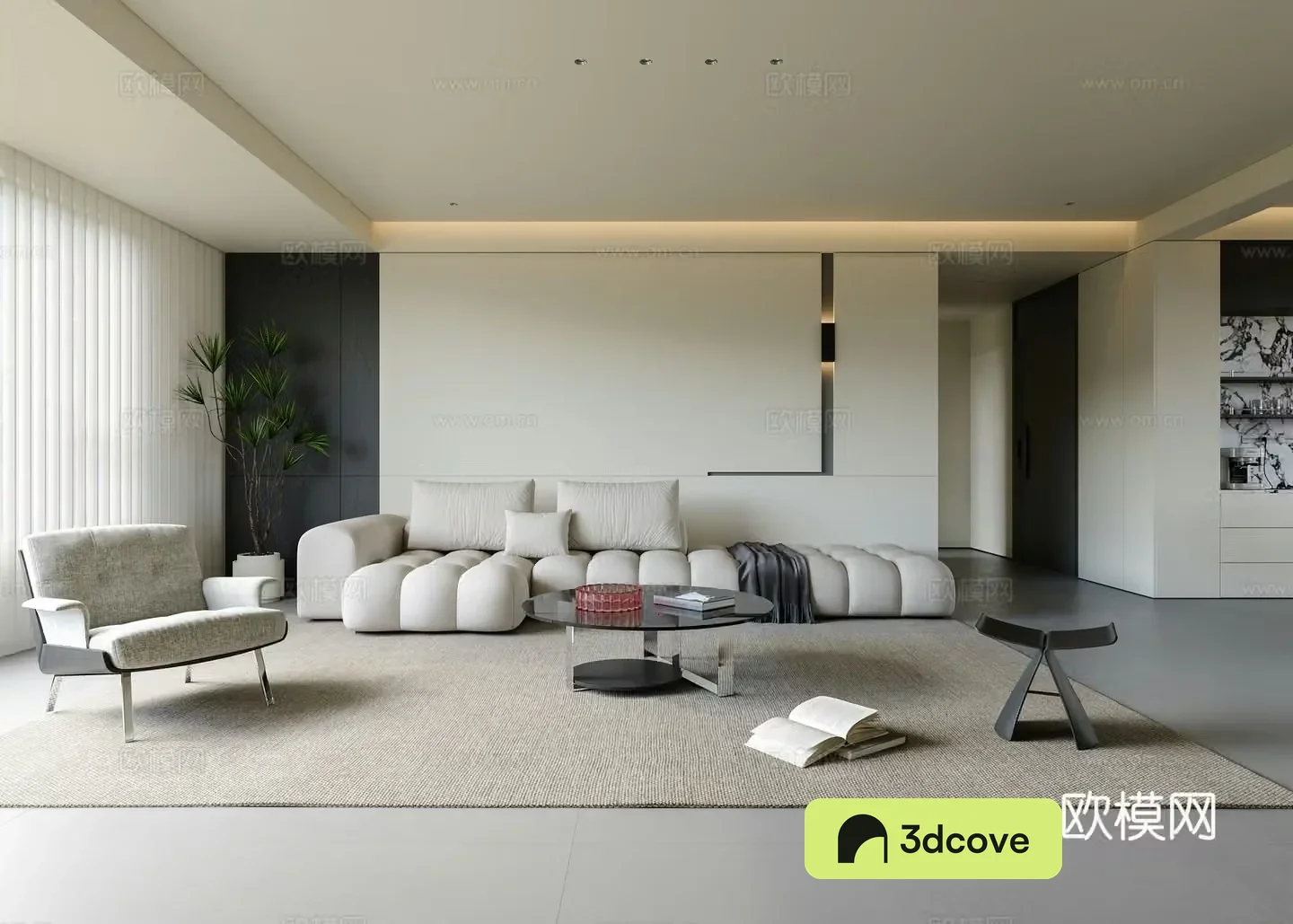 Modern minimalist living and dining room