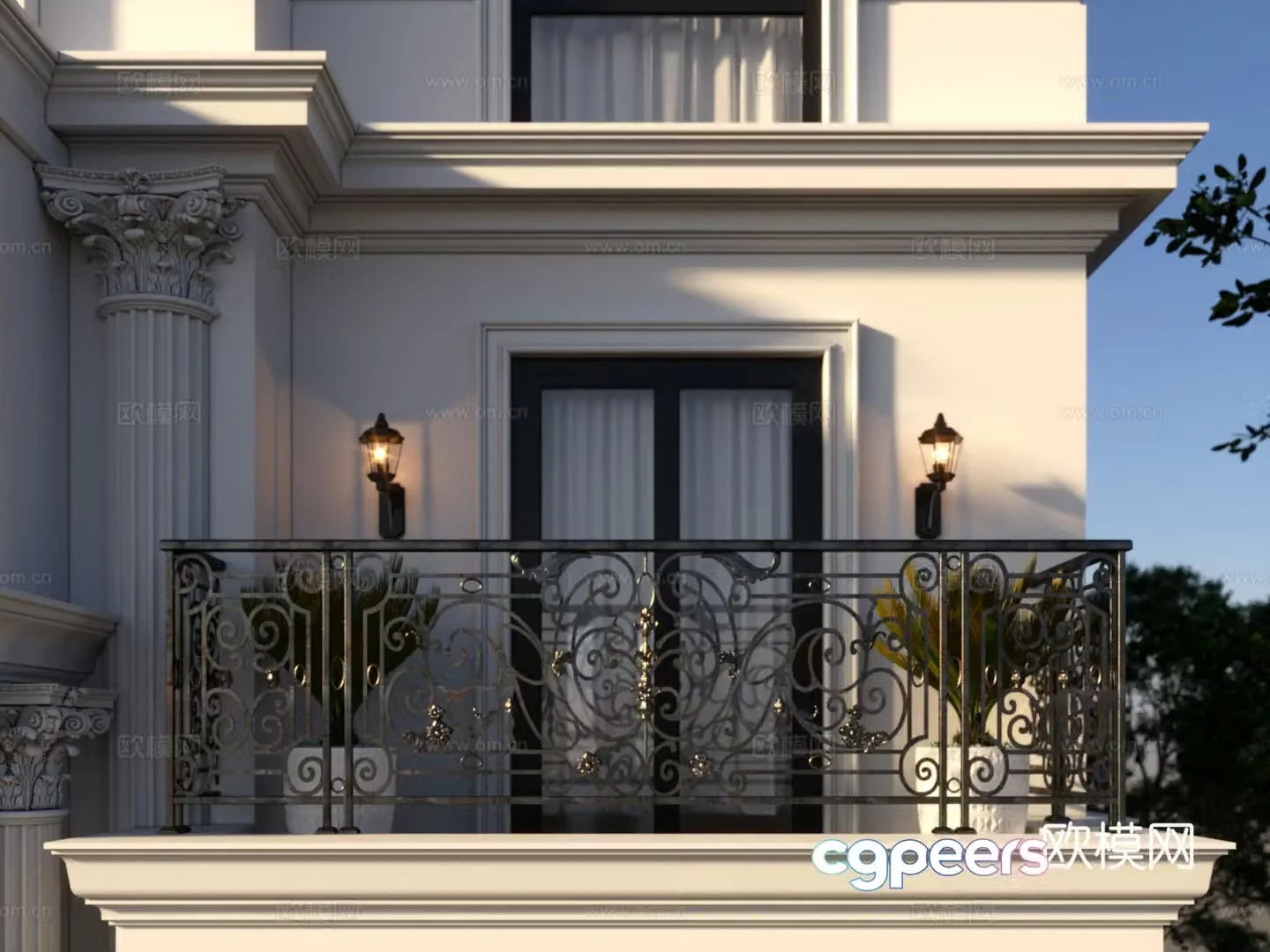 Wrought iron railing metal railing 3d model