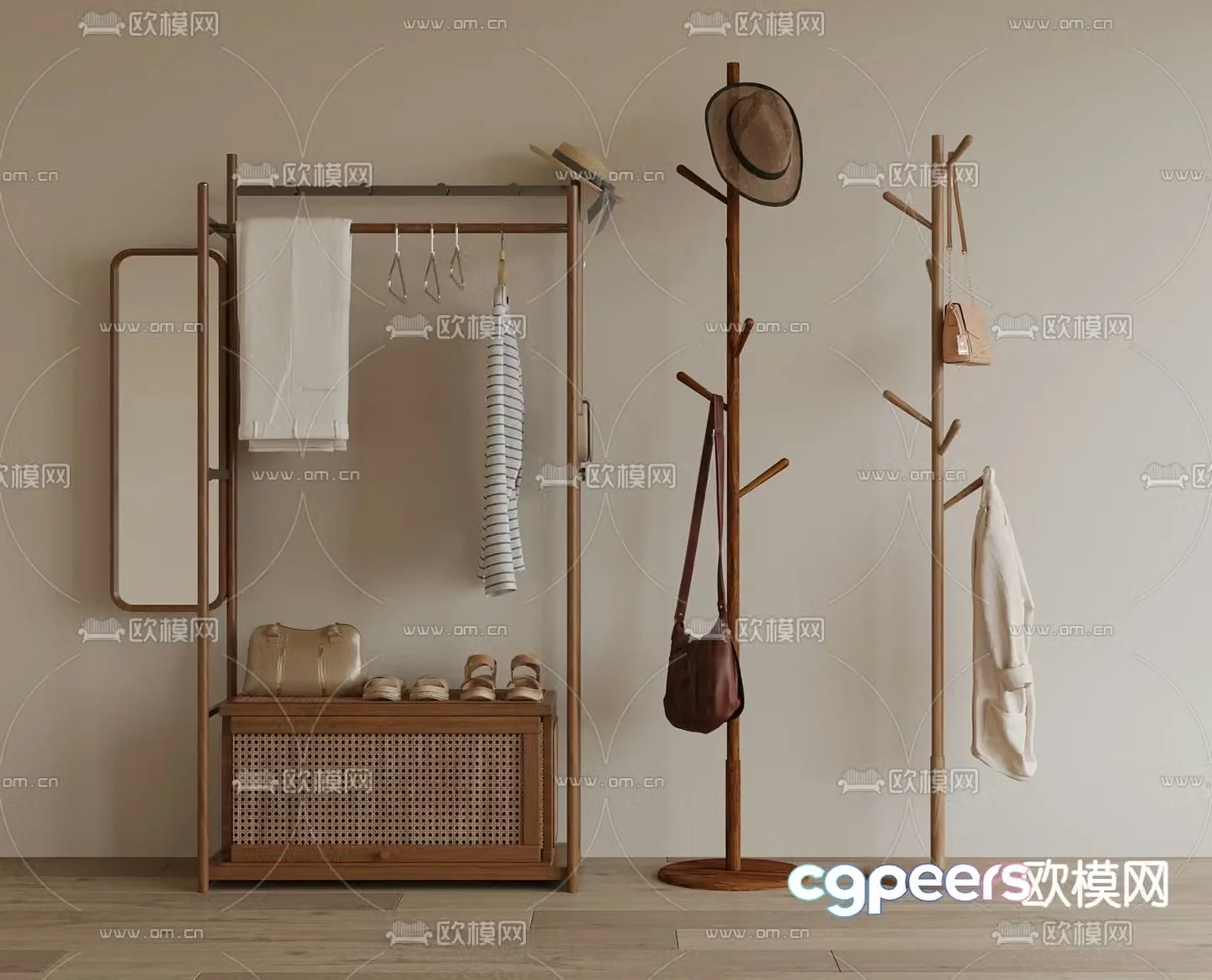 Medieval style coat rack floor-standing coat rack 3D model