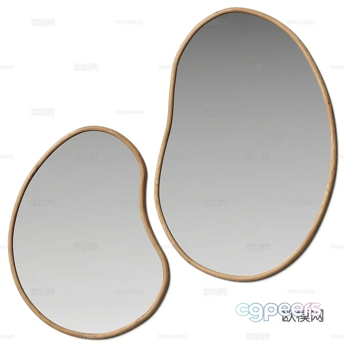 New Chinese style wooden frame decorative mirror 3D model