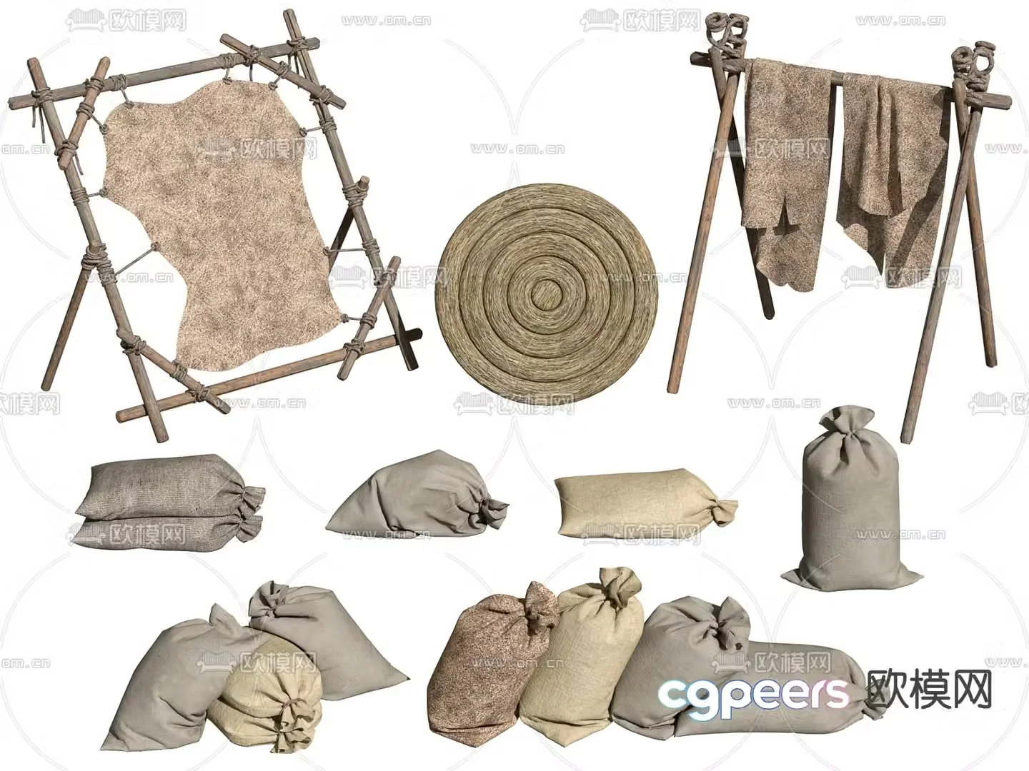 Farming sketches farm tools sandbags sacks 3D model