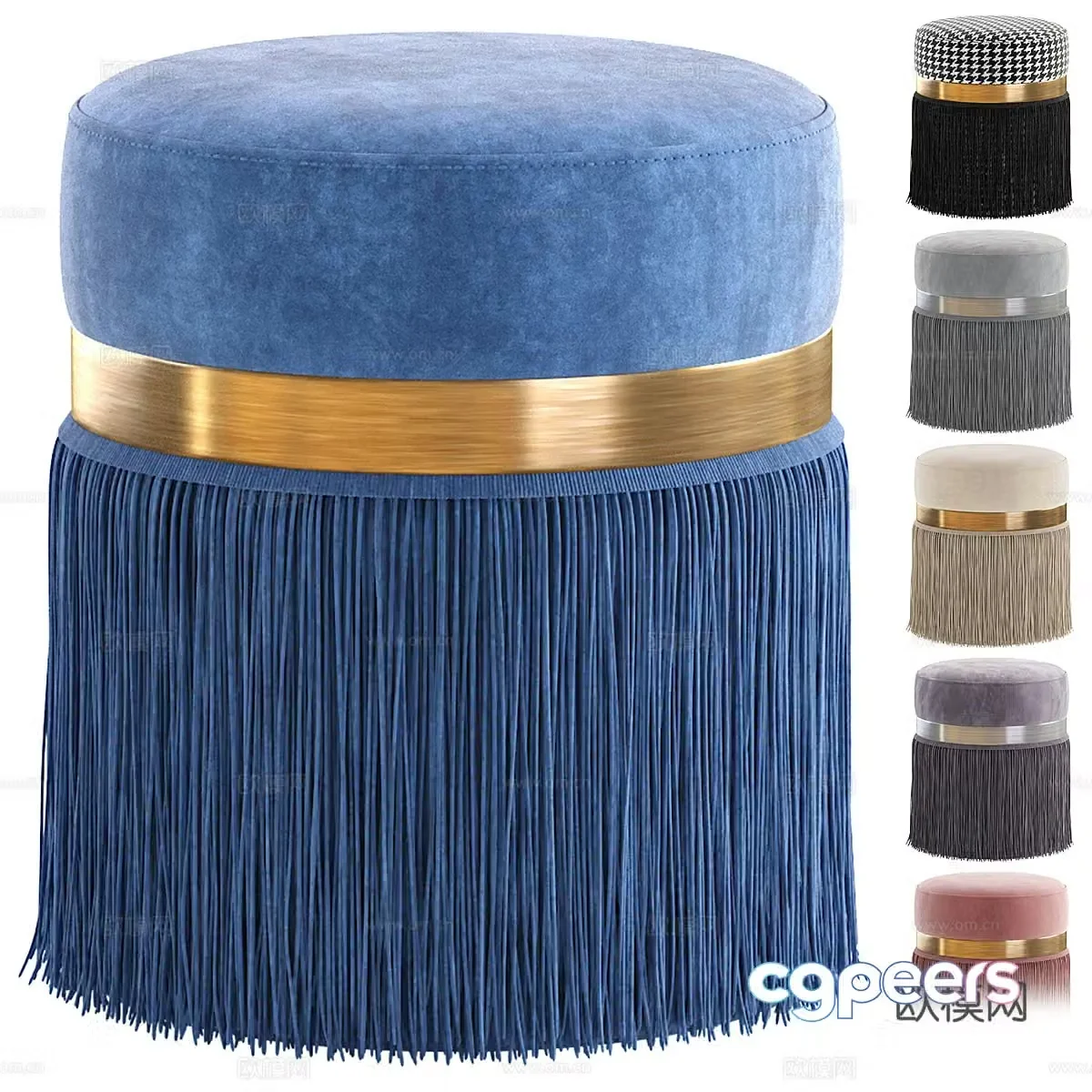 New Chinese light luxury fabric tassel round stool 3D model
