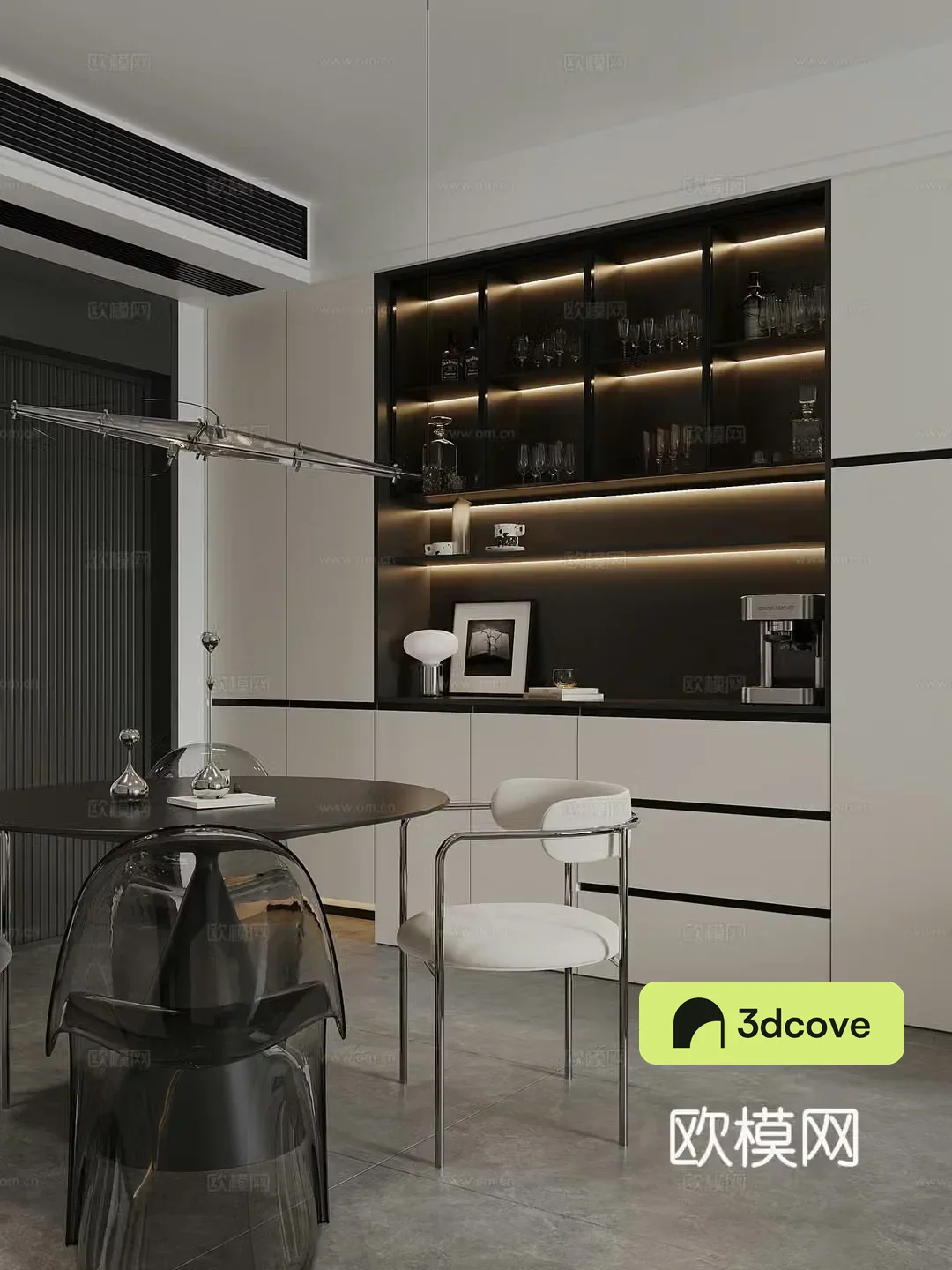 Modern black white and gray restaurant