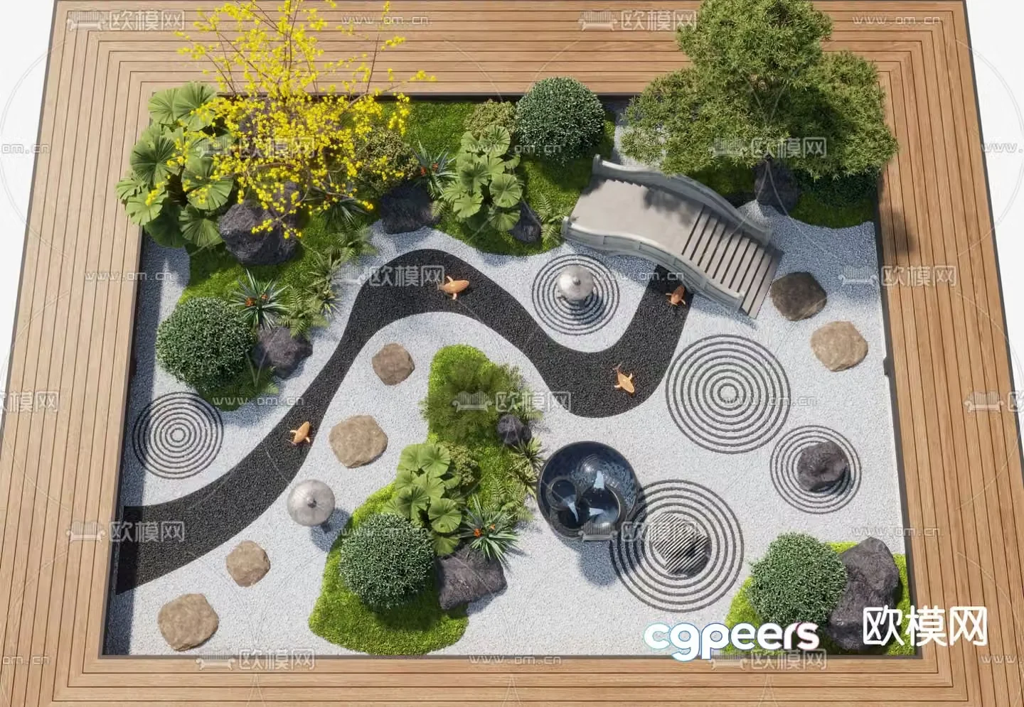 Courtyard landscape dry landscape 3d model