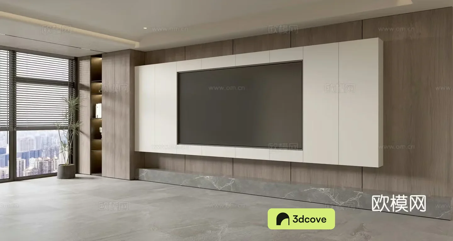 Modern simple living room light luxury TV background wall full wall TV cabinet