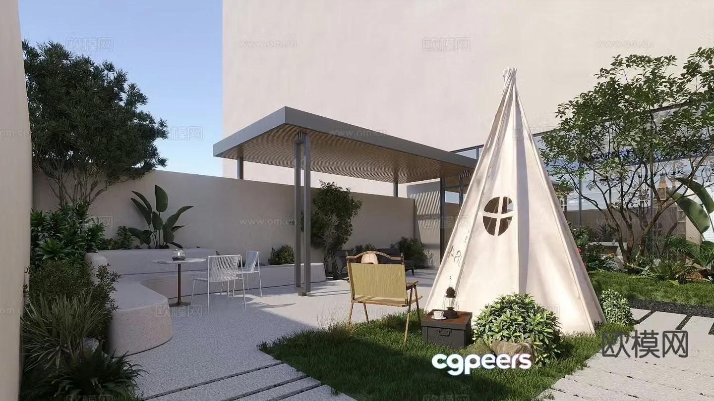 Villa garden courtyard landscape 3d model
