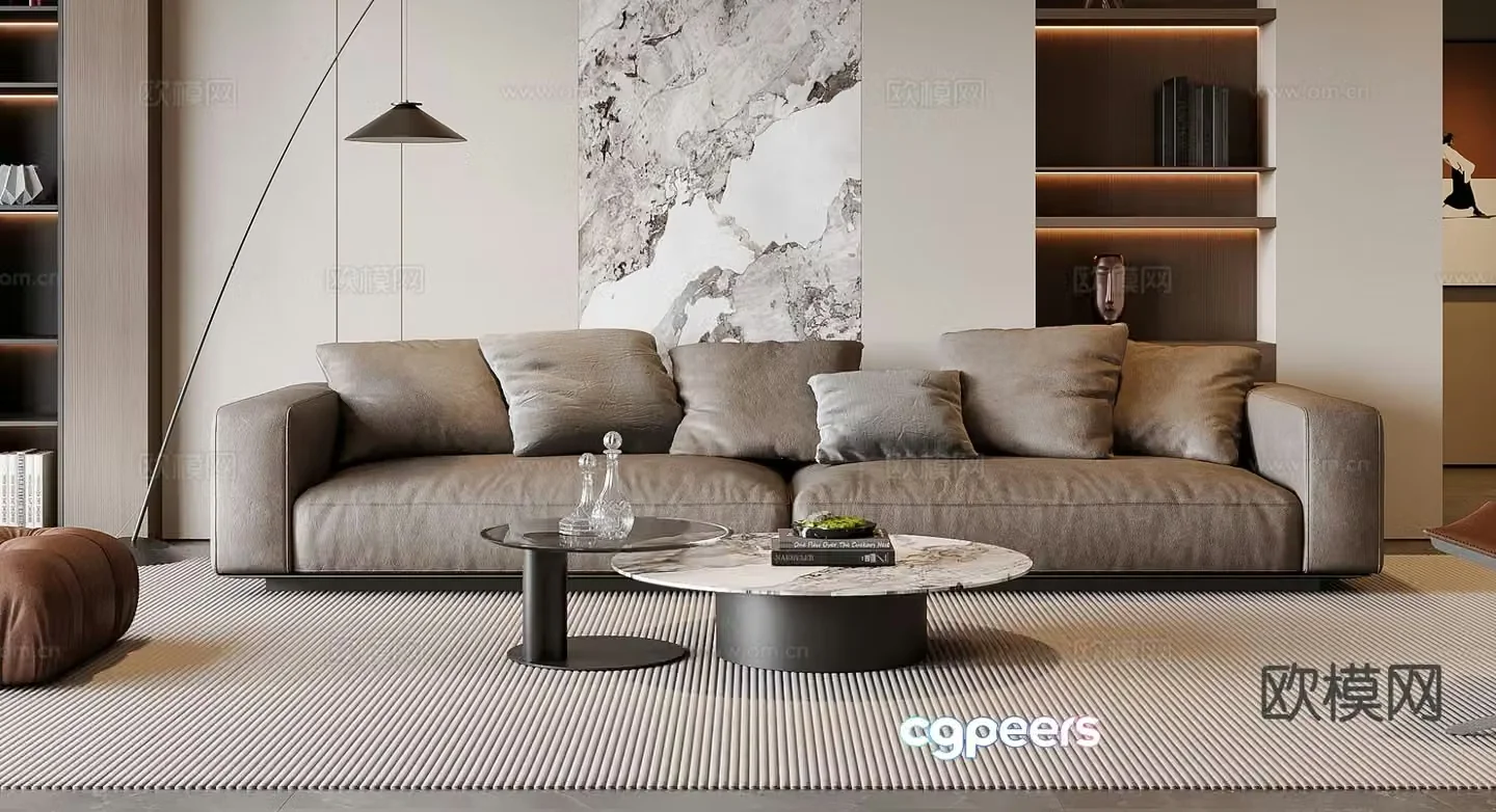 Double sofa leather sofa 3d model