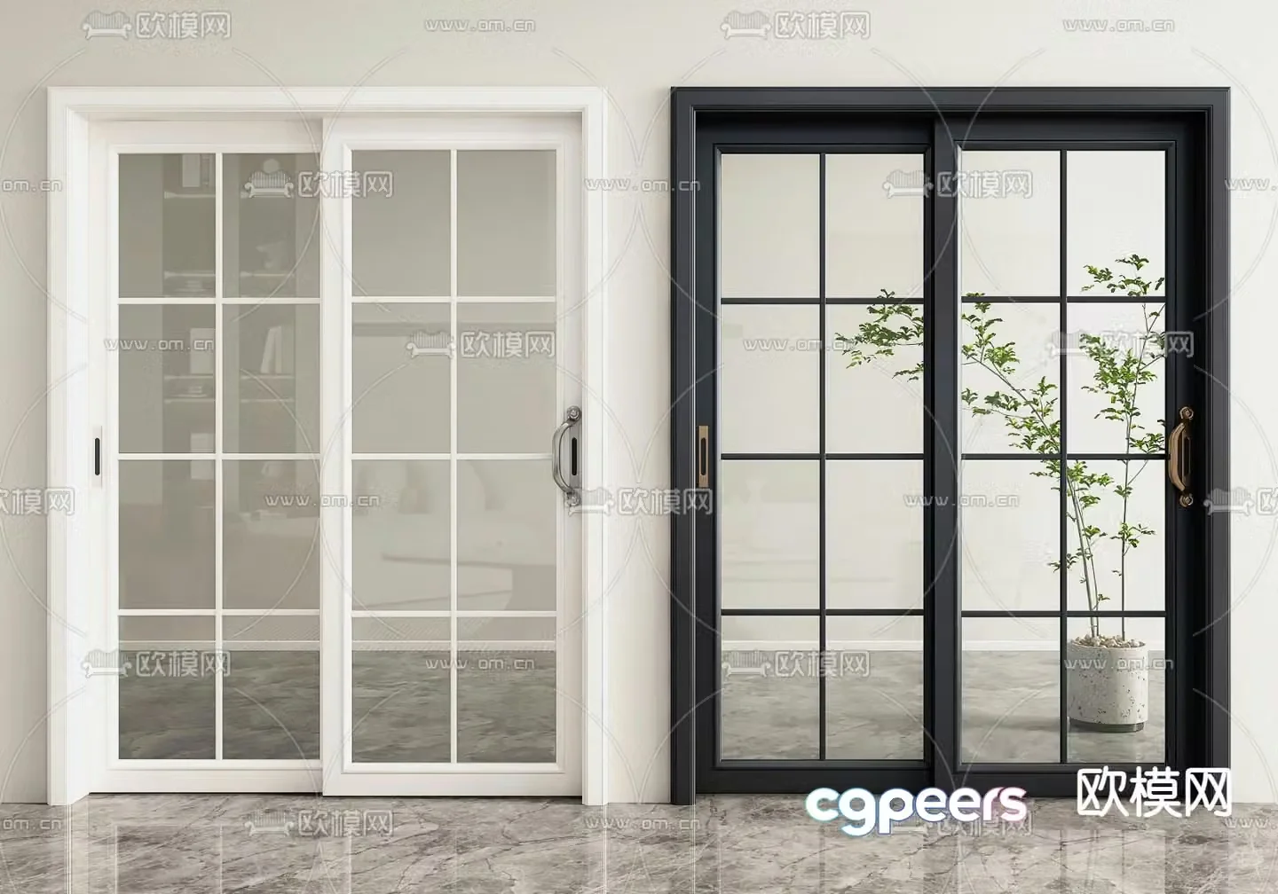 Sliding door sliding door kitchen and bathroom balcony door 3d model