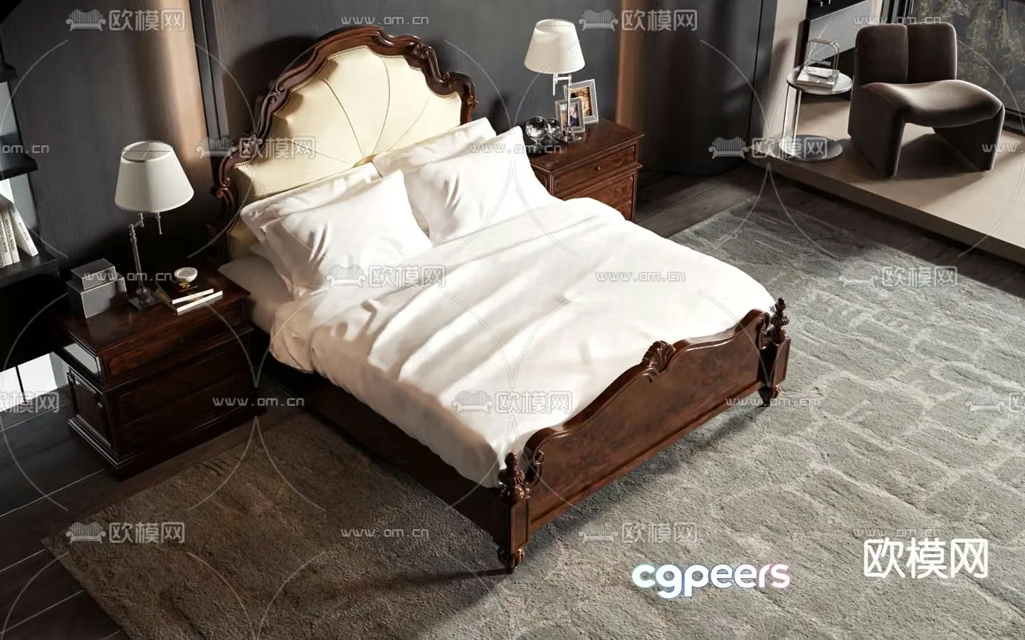American double bed 3d model