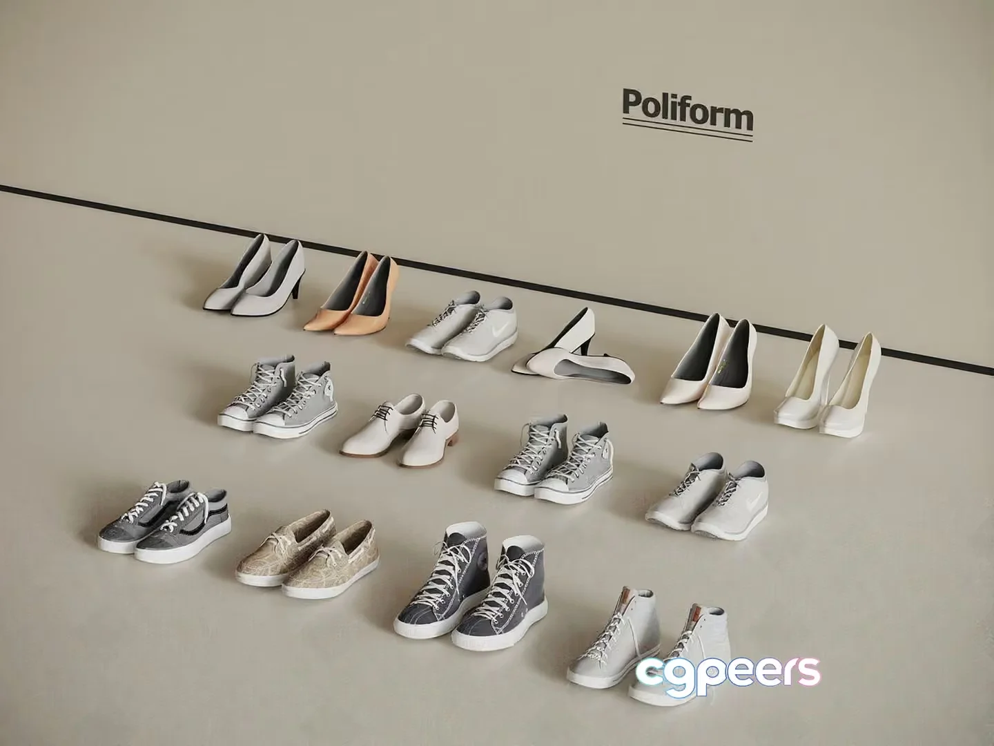 A Collection Of Shoes 3D Model – 23394 – VRAY Render