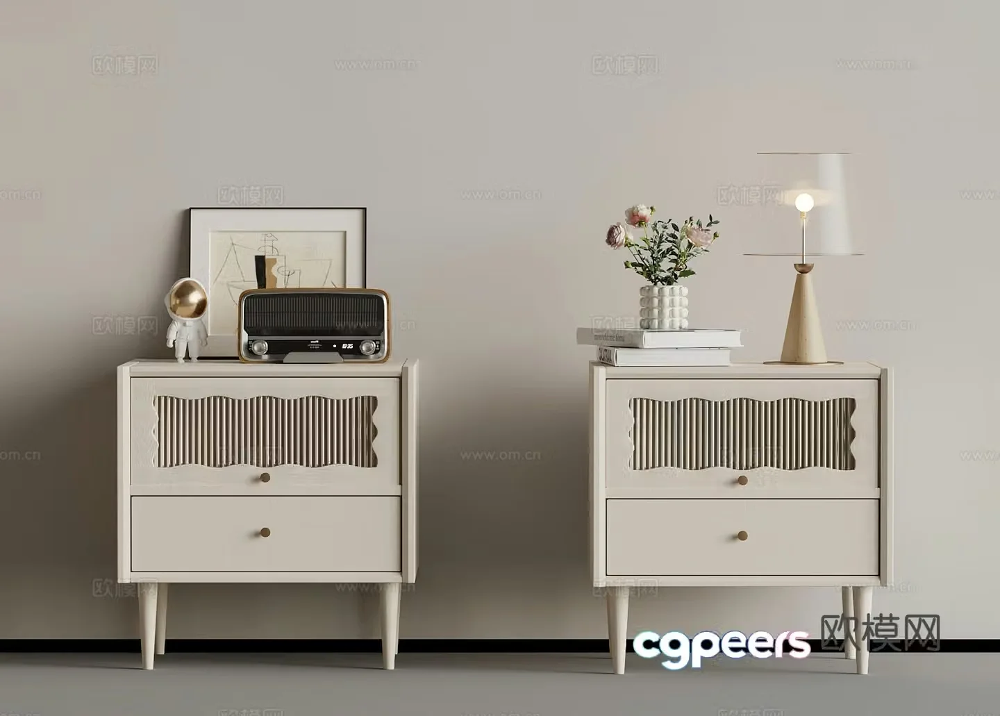 Bedside table Modern creamy nightstand 3d model
