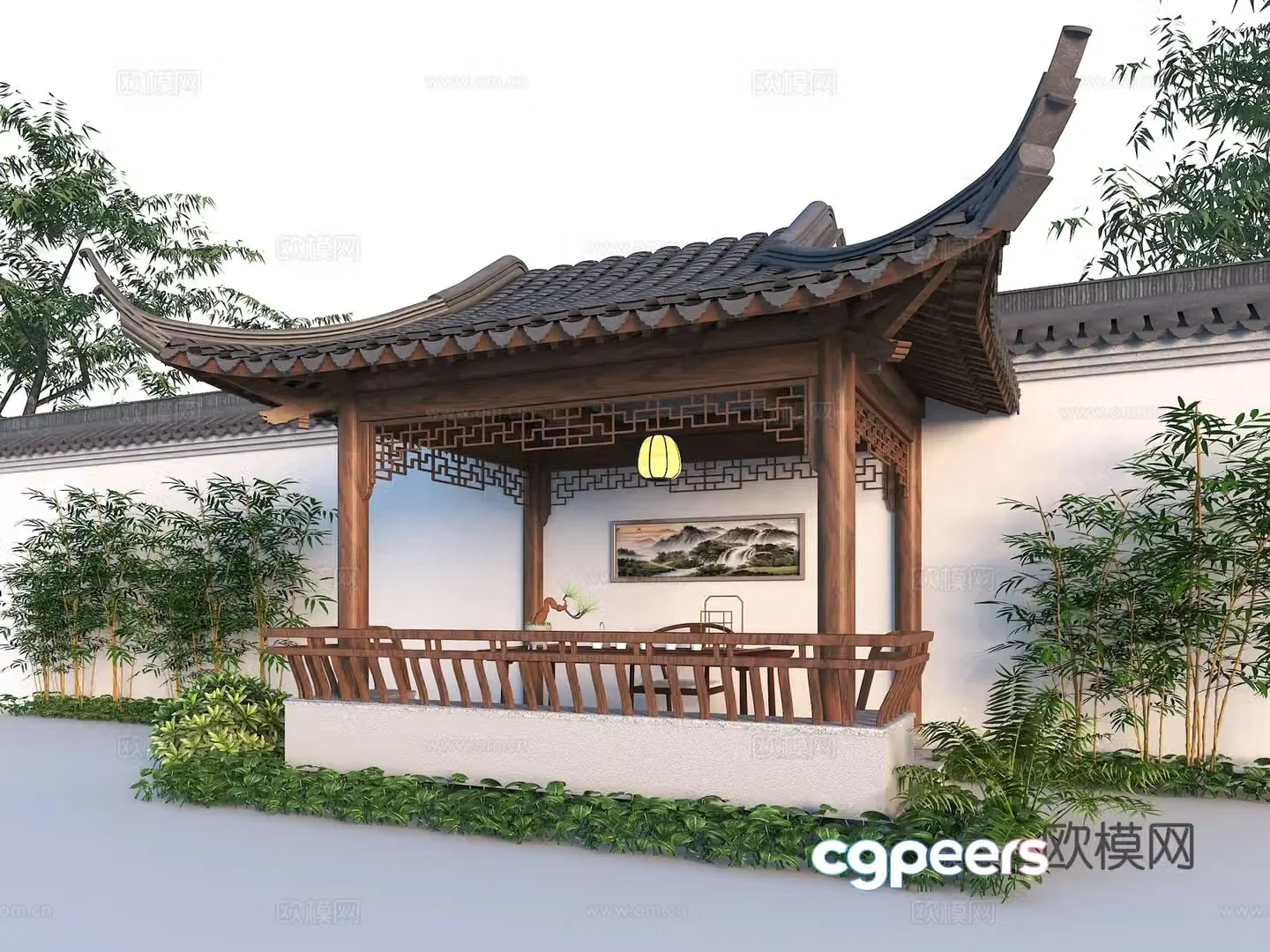 Chinese style half pavilion courtyard half pavilion villa half pavilion 3D model
