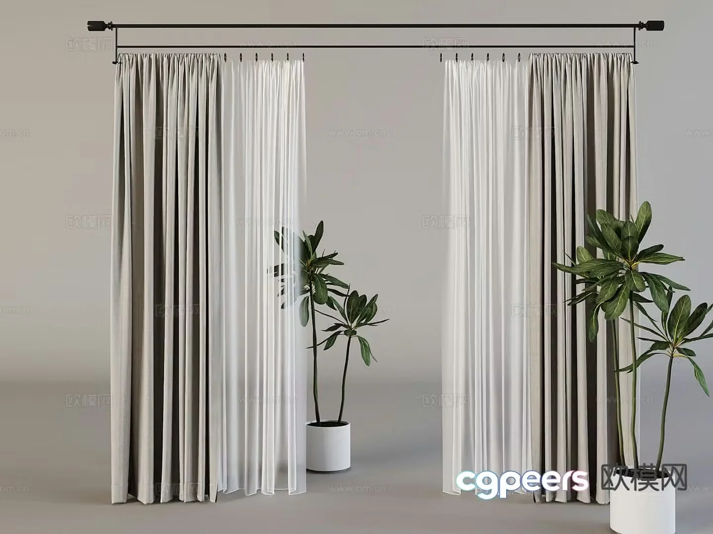 Modern plain curtains screens gauze curtains 3D model