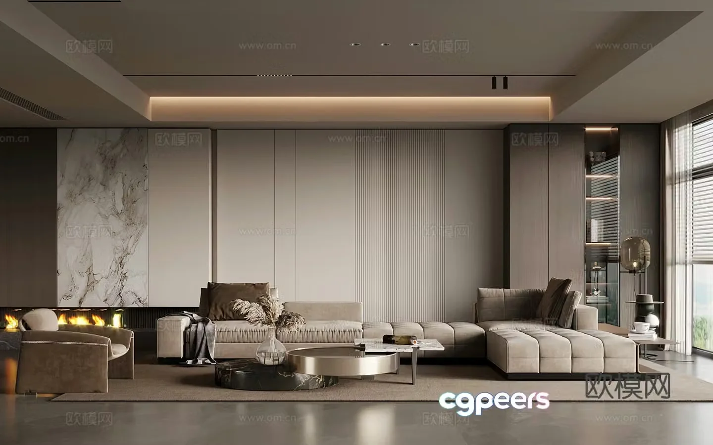 Home living room modern Italian living room sofa background wall sofa coffee table combination 3d model