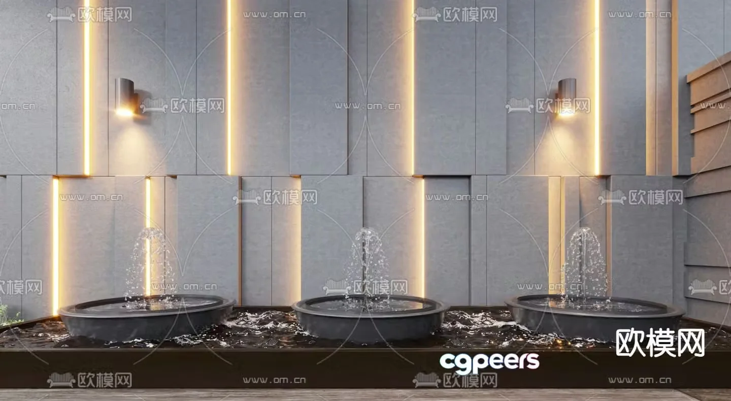 fountain water feature flowing water waterfall 3d model