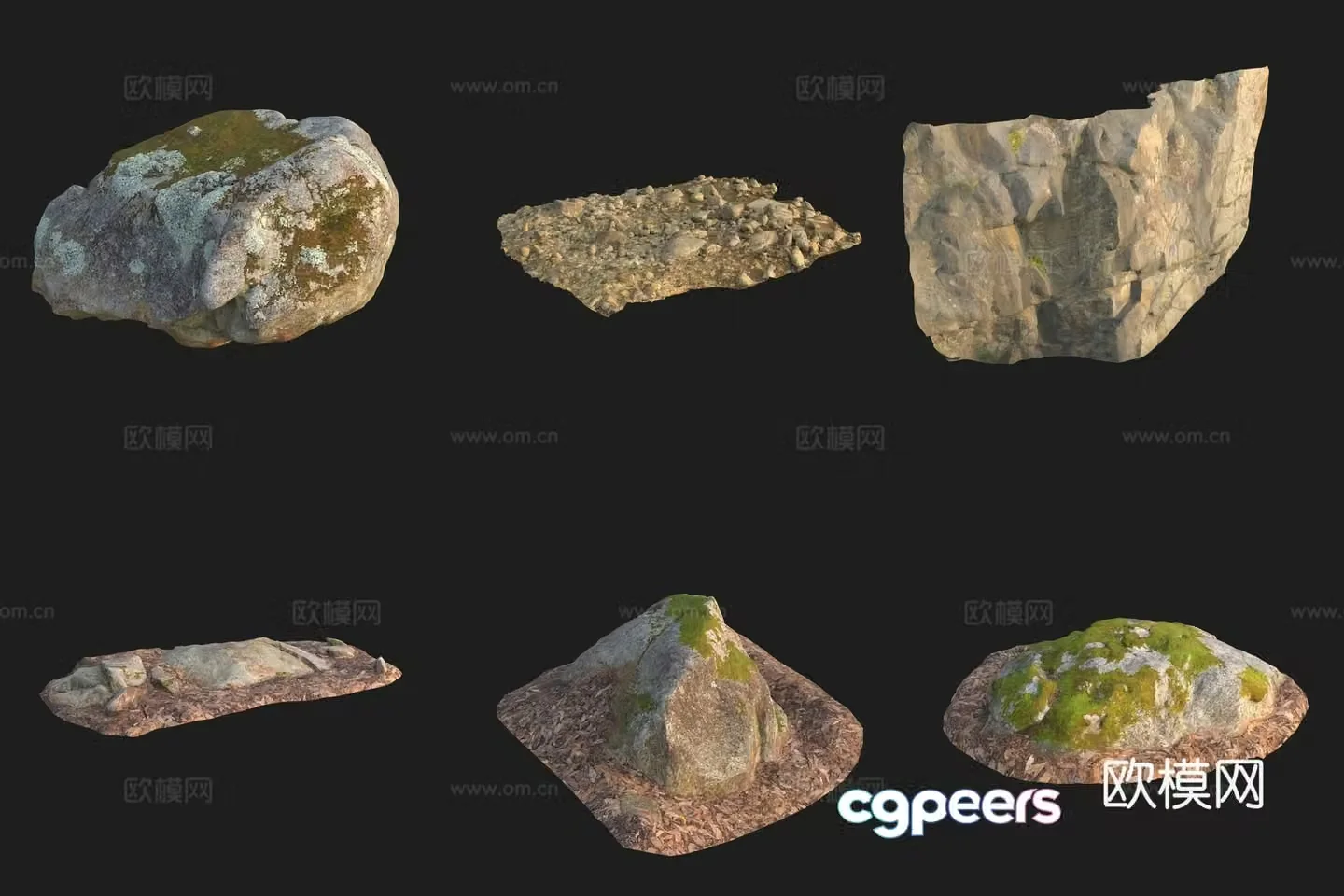Granite moss stone stone 3d model
