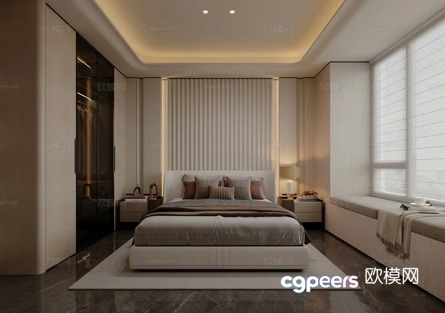 Modern Italian light luxury bedroom 3D model