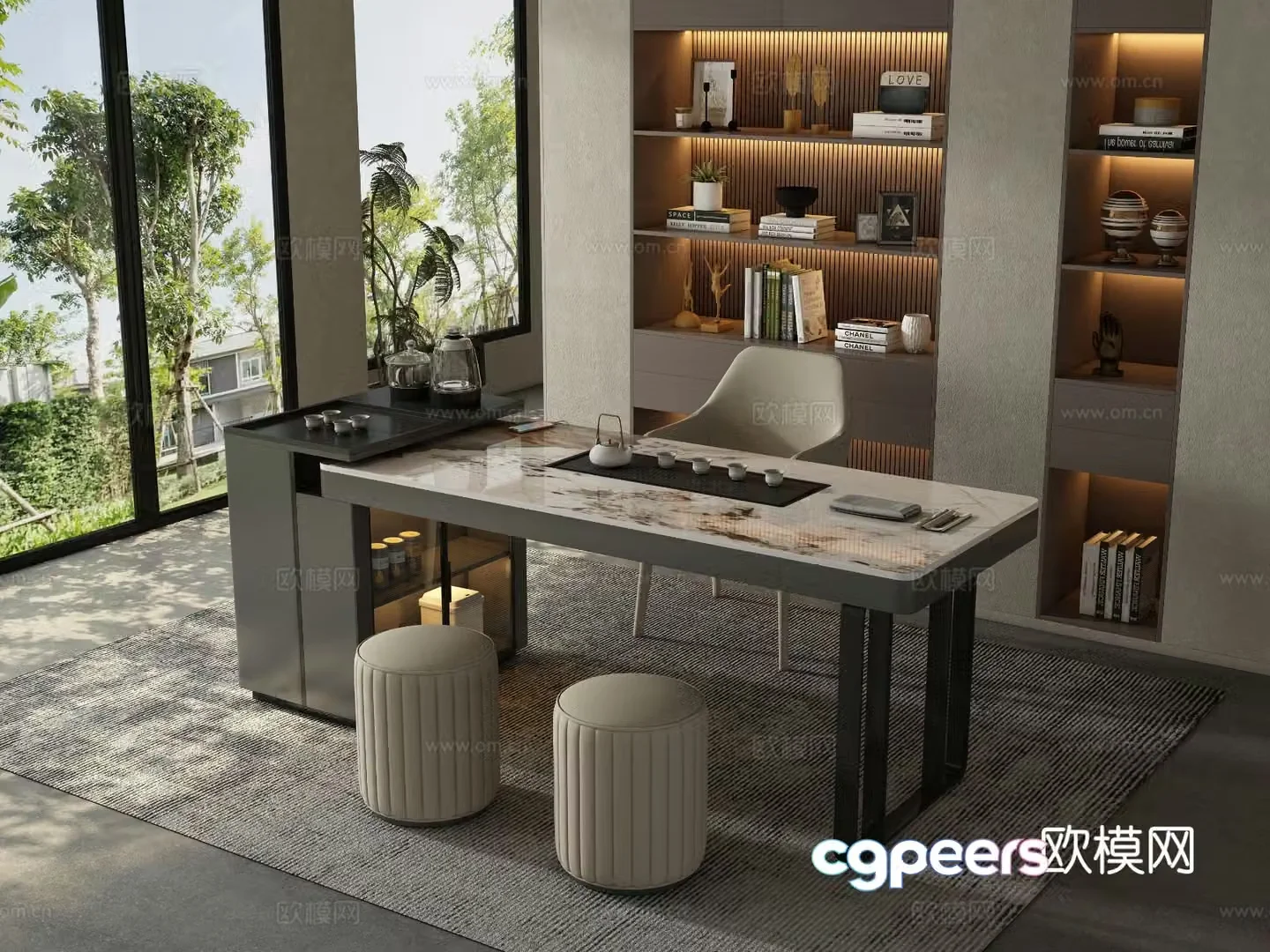 Modern tea room tea table and chair 3d model