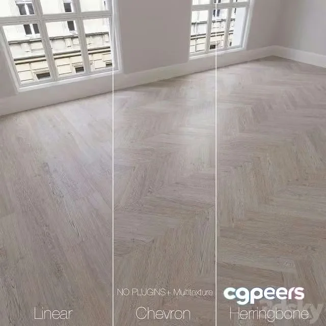 3ds Max Free – Parquet natural, oak Snow, 3 types. Linear, chevron, herringbone
