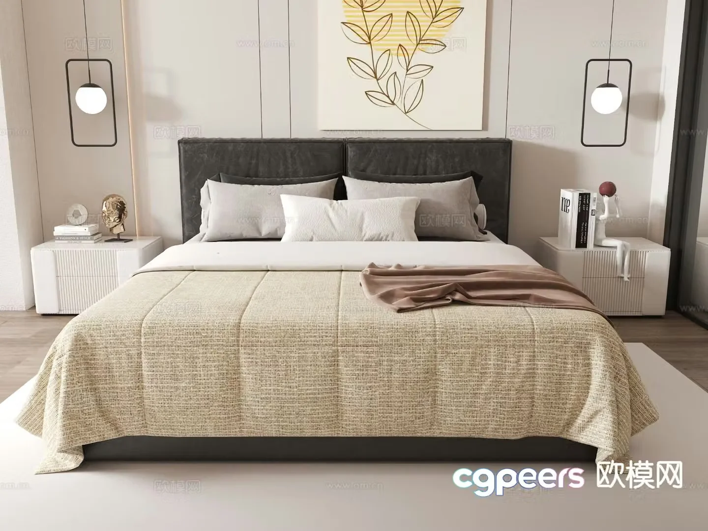Modern double bed 3d model