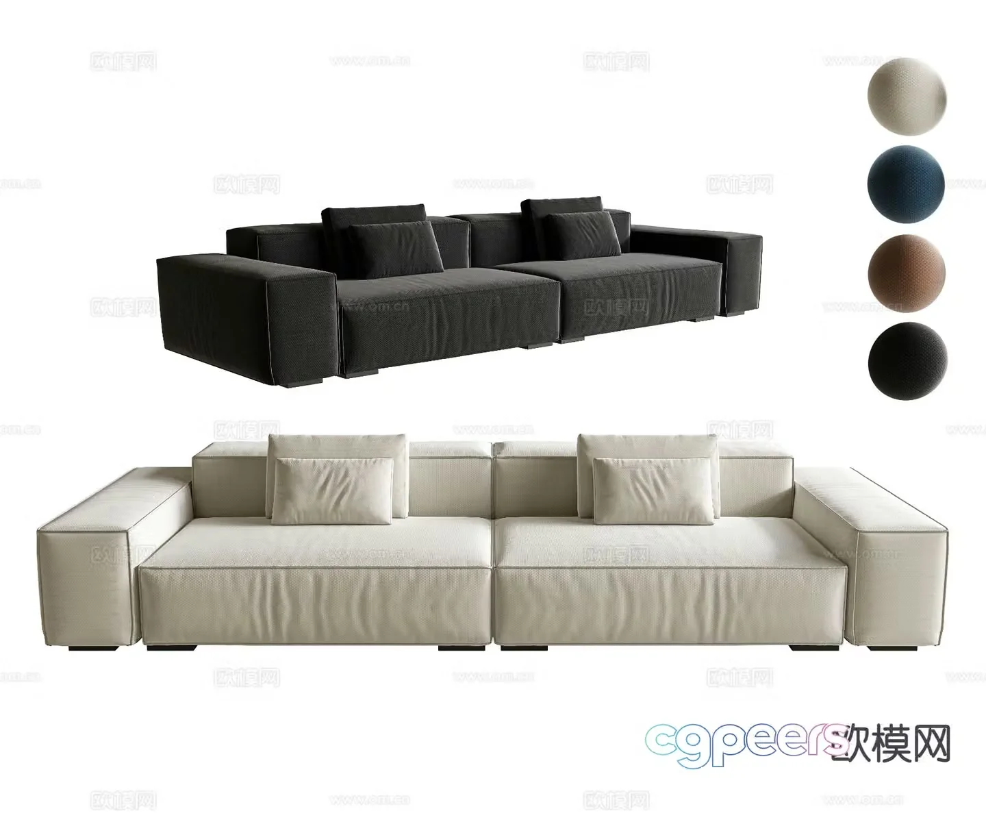 Modern double sofa tofu block sofa 3d model