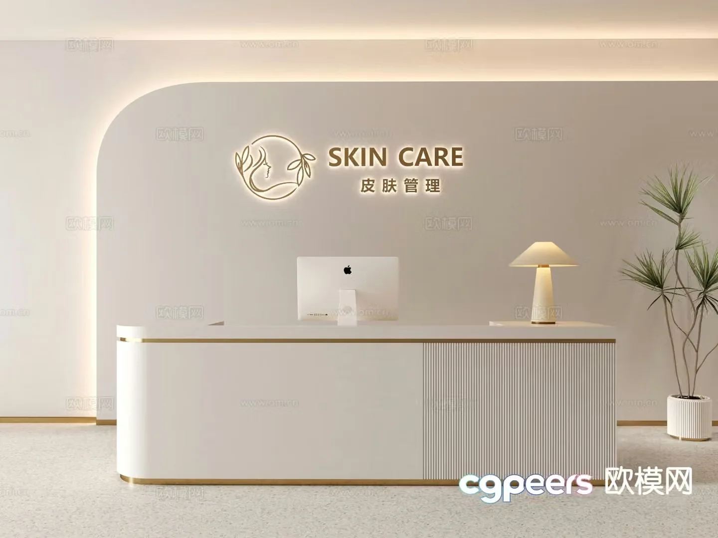 Cream style front desk reception desk information desk 3d model