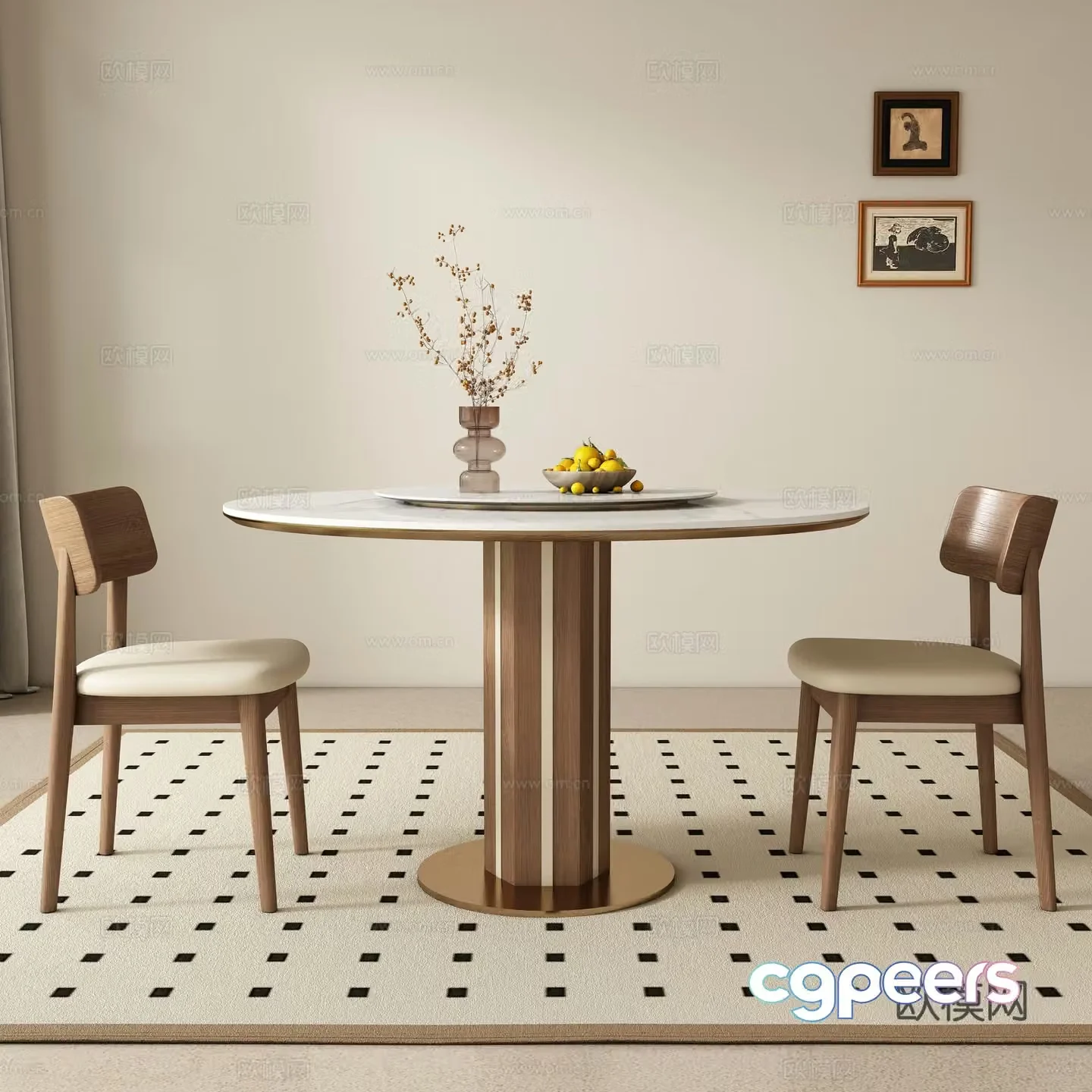 Casual table and chairs Round dining table and chairs 3D model