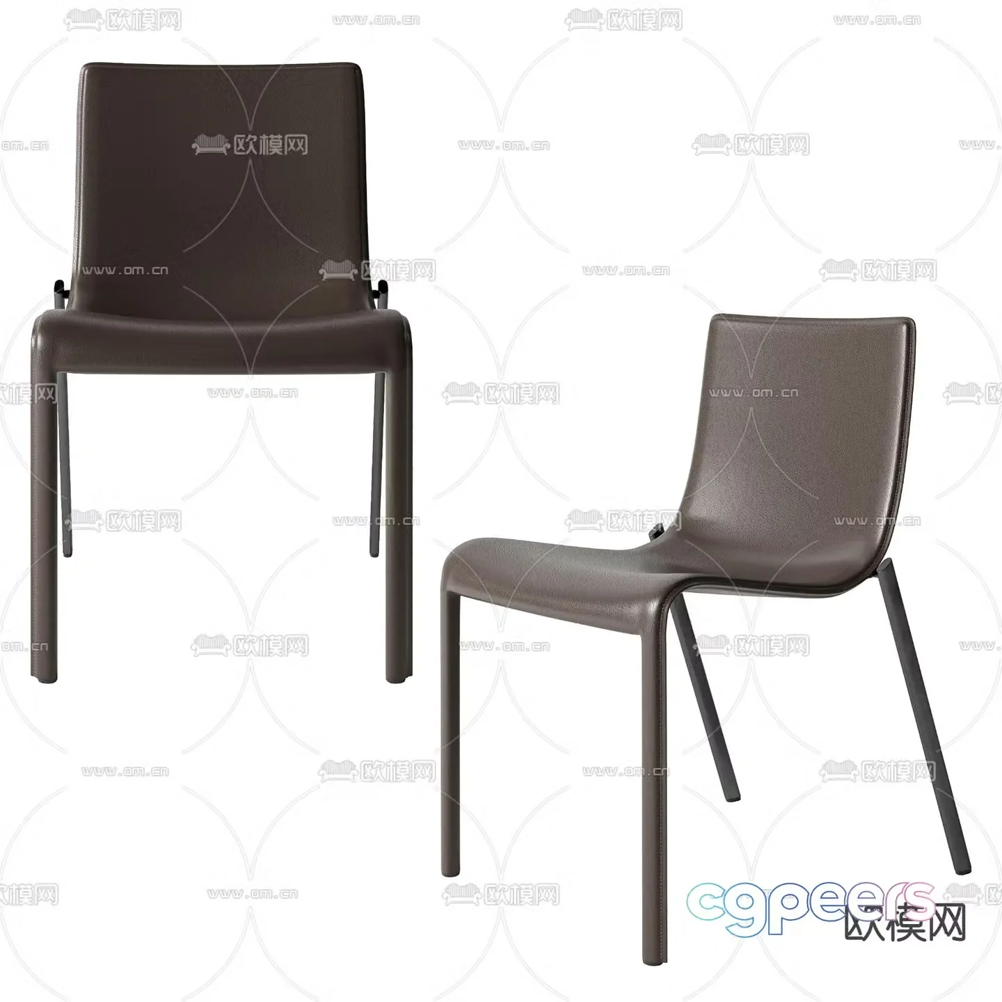 B&B italia modern brown leather side chair 3d model