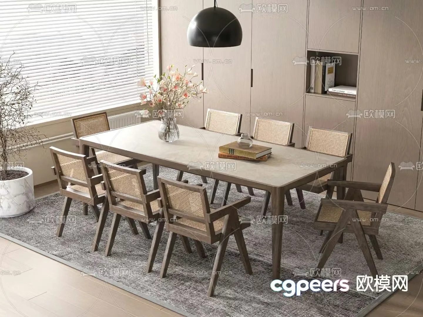 Wabi-sabi dining table and chairs 3d model
