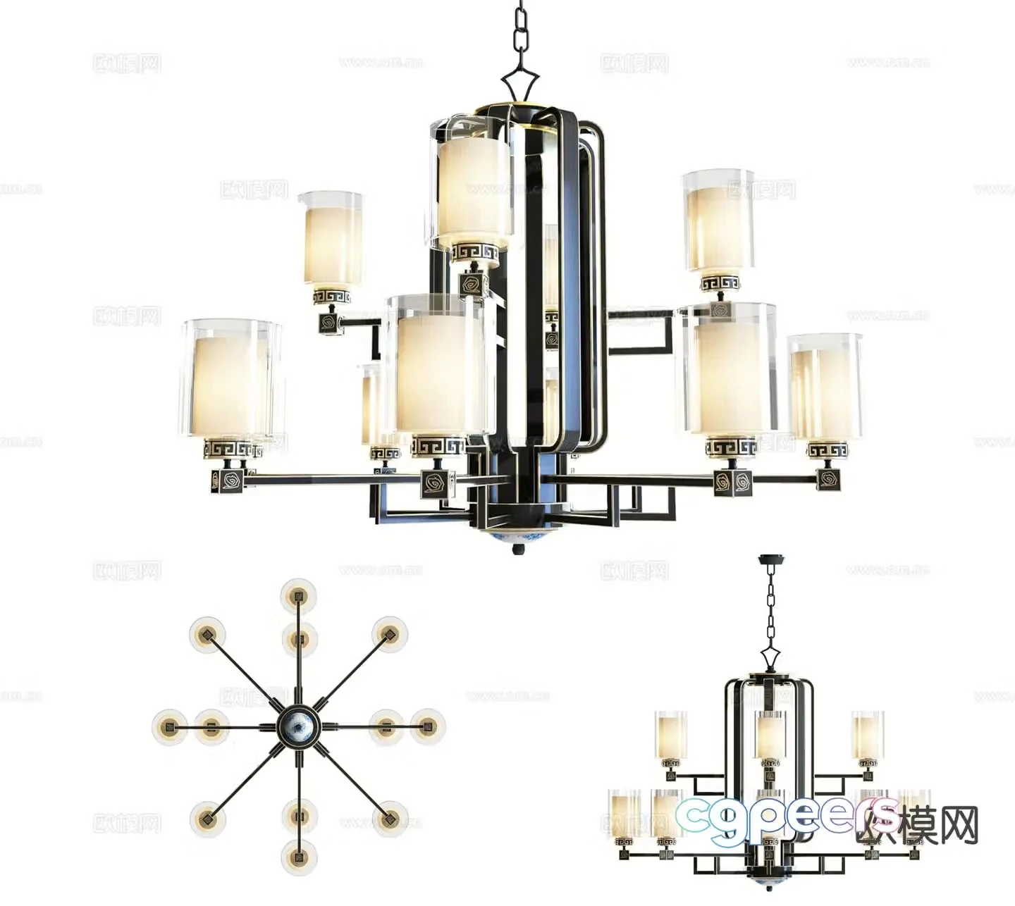 New Chinese style chandelier hall chandelier 3d model