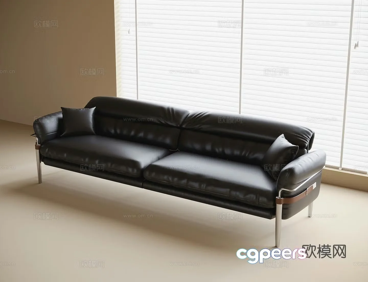 Modern double sofa leather sofa 3d model