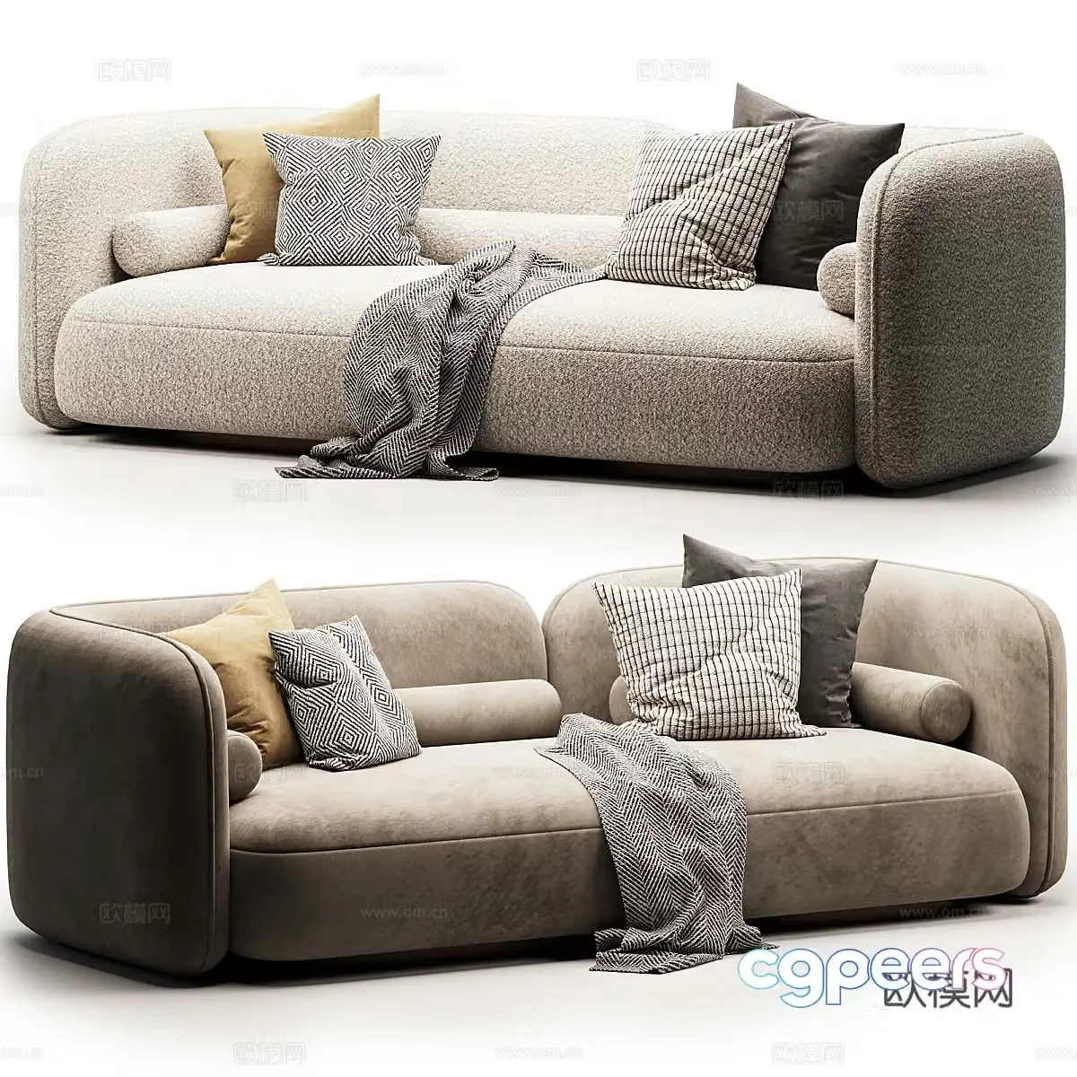 Modern creamy velvet sofa 3d model