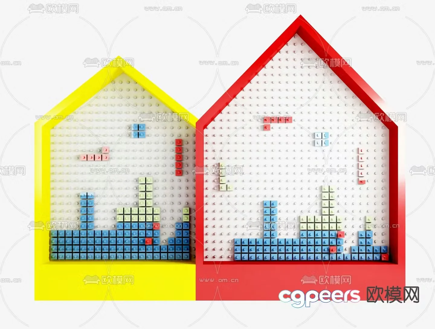 Modern children’s lego toy building block wall 3d model