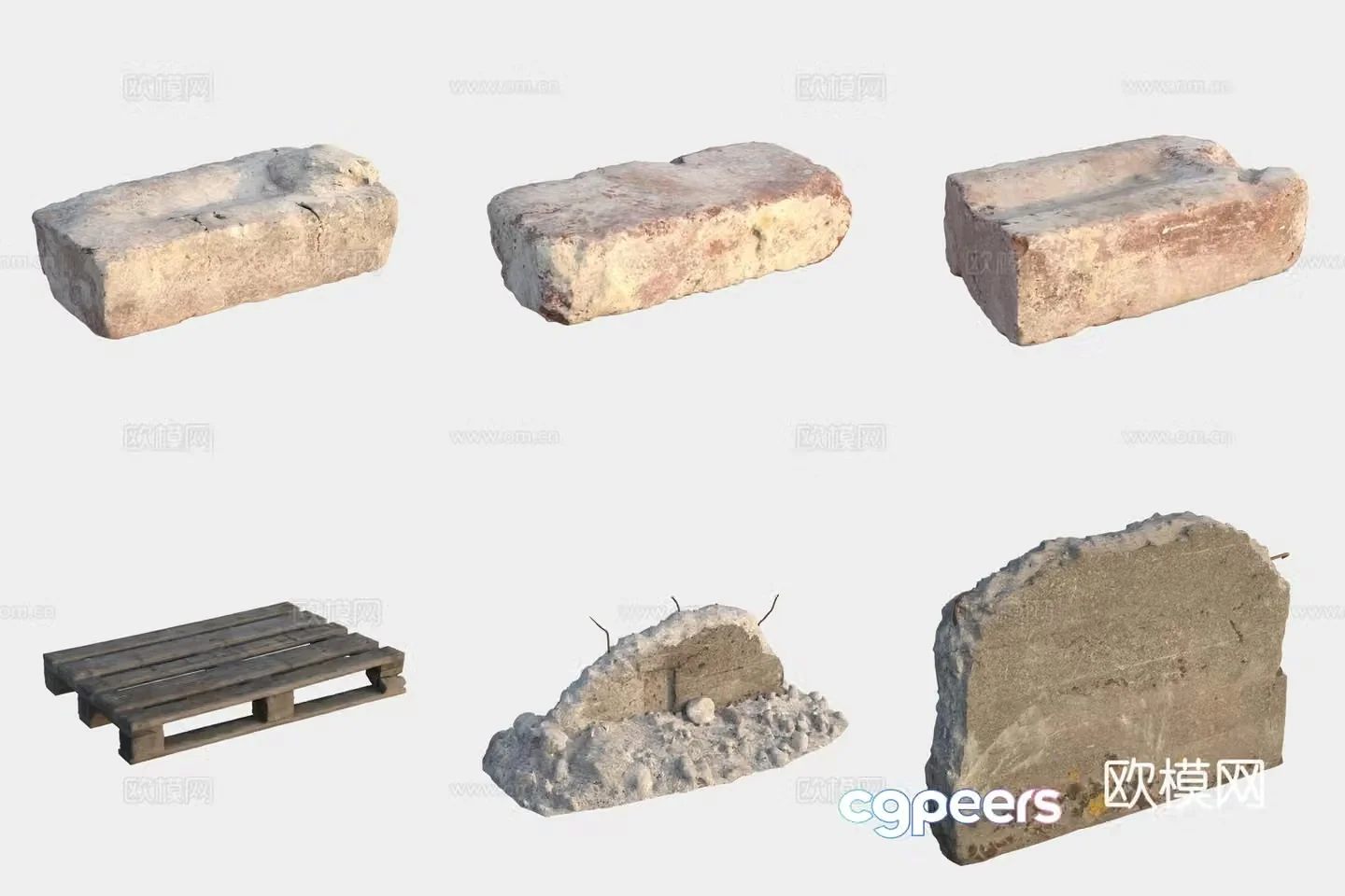 Brick floor tiles building materials waste stone wall 3d model