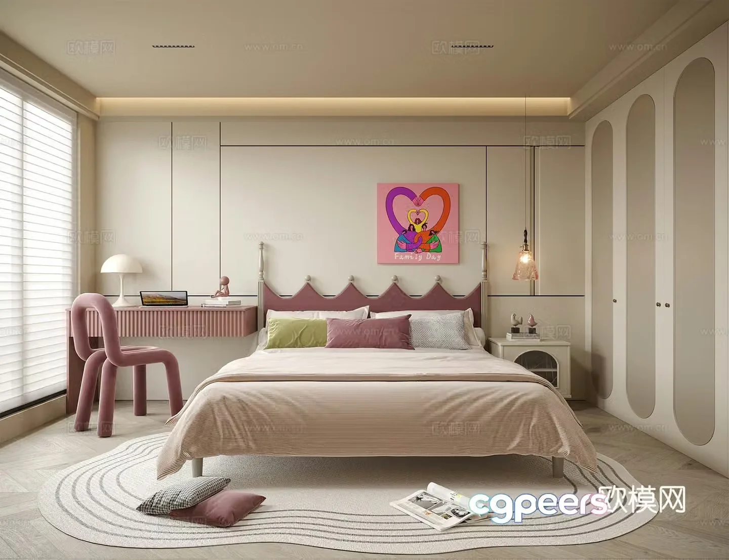 Modern girl room children’s room children’s bed children’s desk chair 3d model