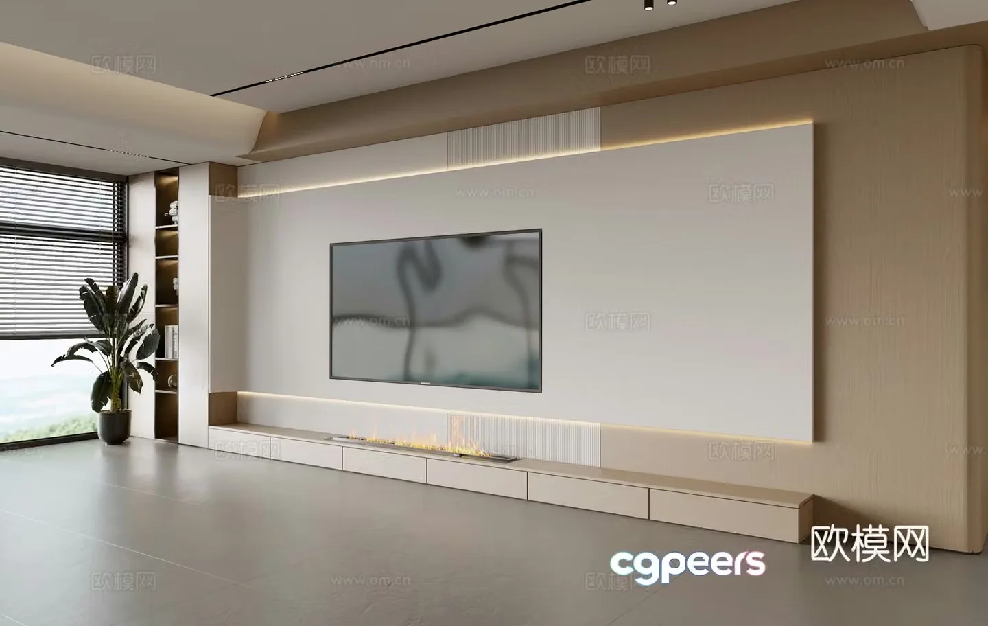Modern TV background wall modern ornament balcony cabinet living room cabinet wood veneer background wall 3d model