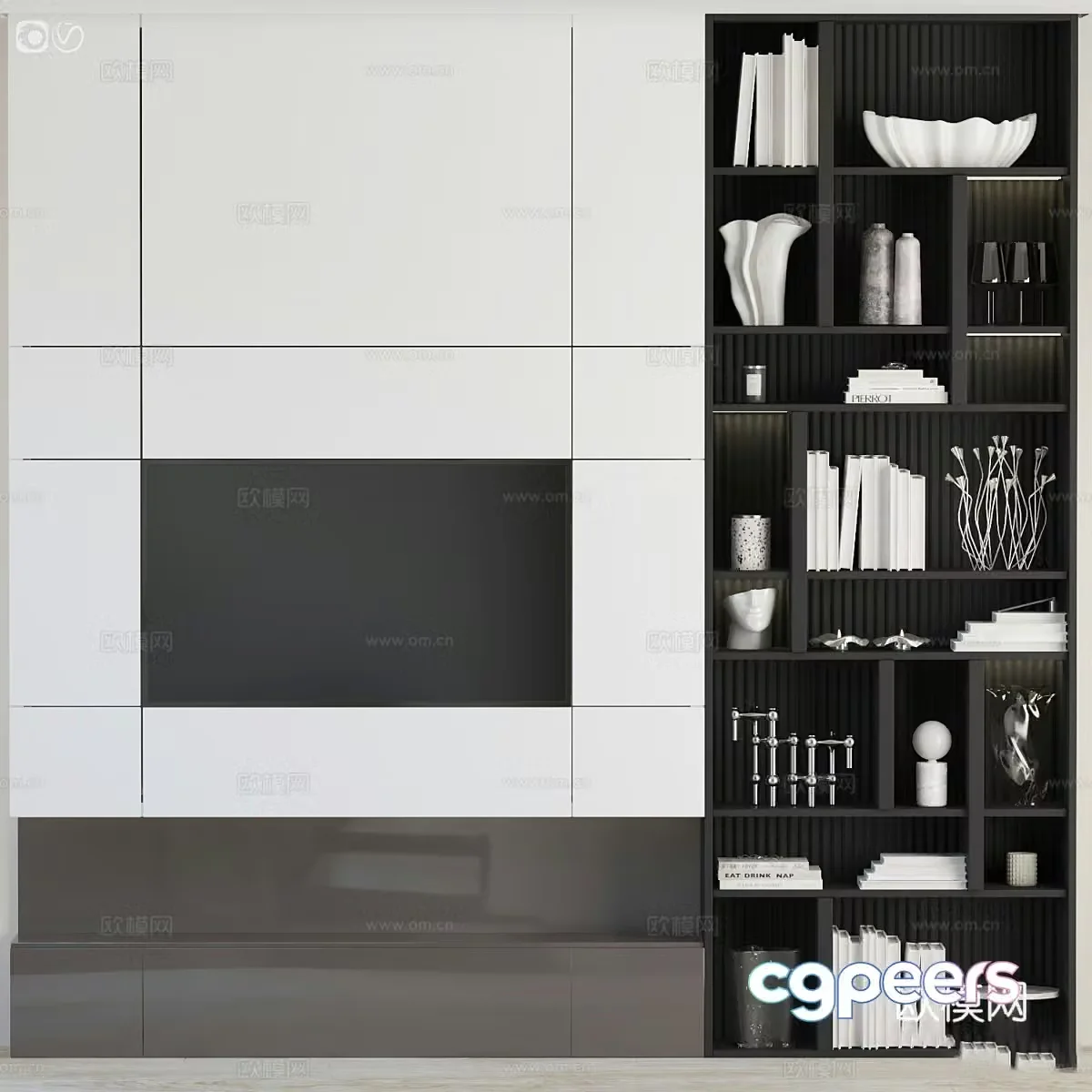 Modern Italian minimalist TV wall bookcase 3D model