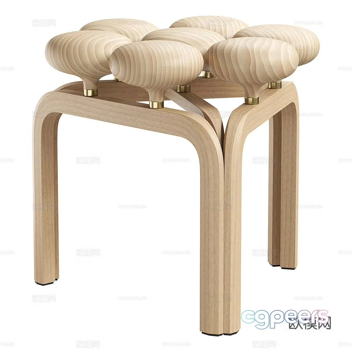 New Chinese wooden stool makeup stool 3D model