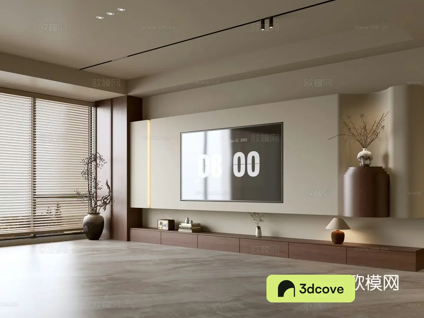 Wasabi Middle Style TV Cabinet TV Background Wall Overall Cabinet TV Background Wall Medal Style 3D Model