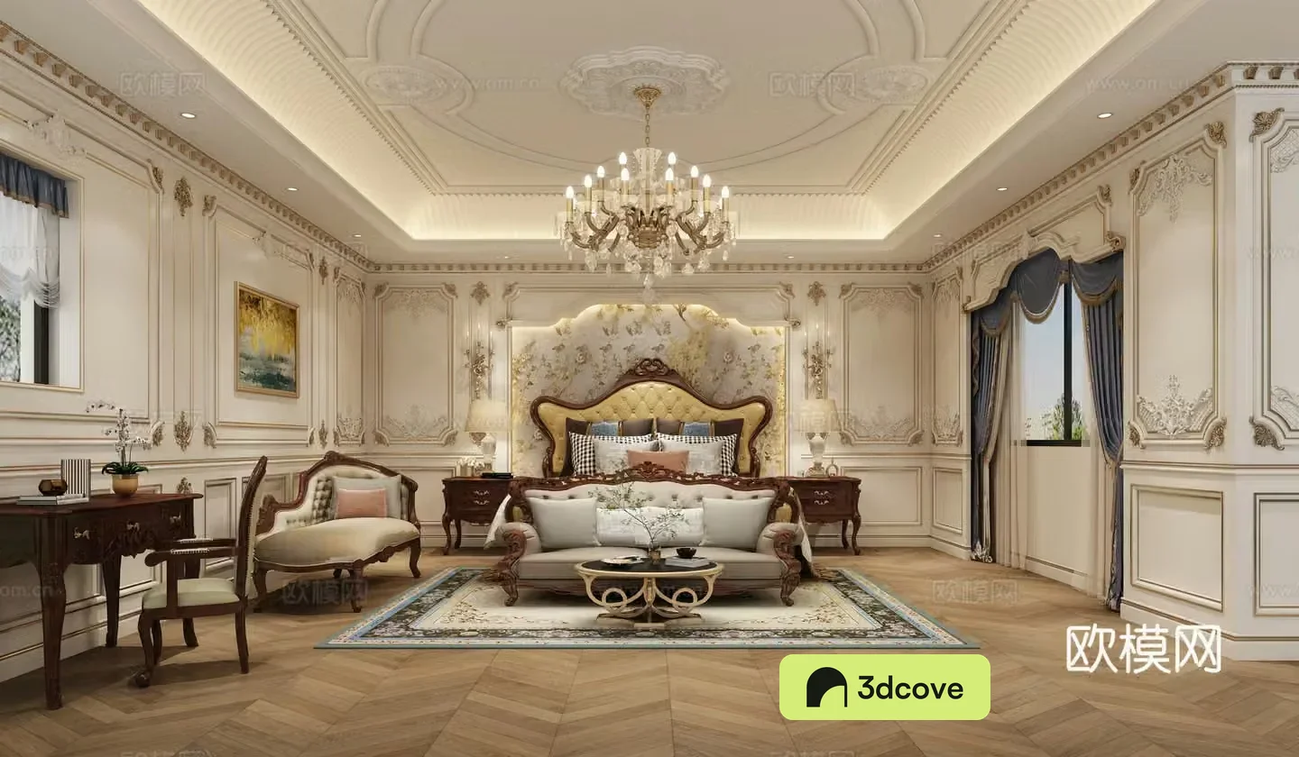 French villa master bedroom