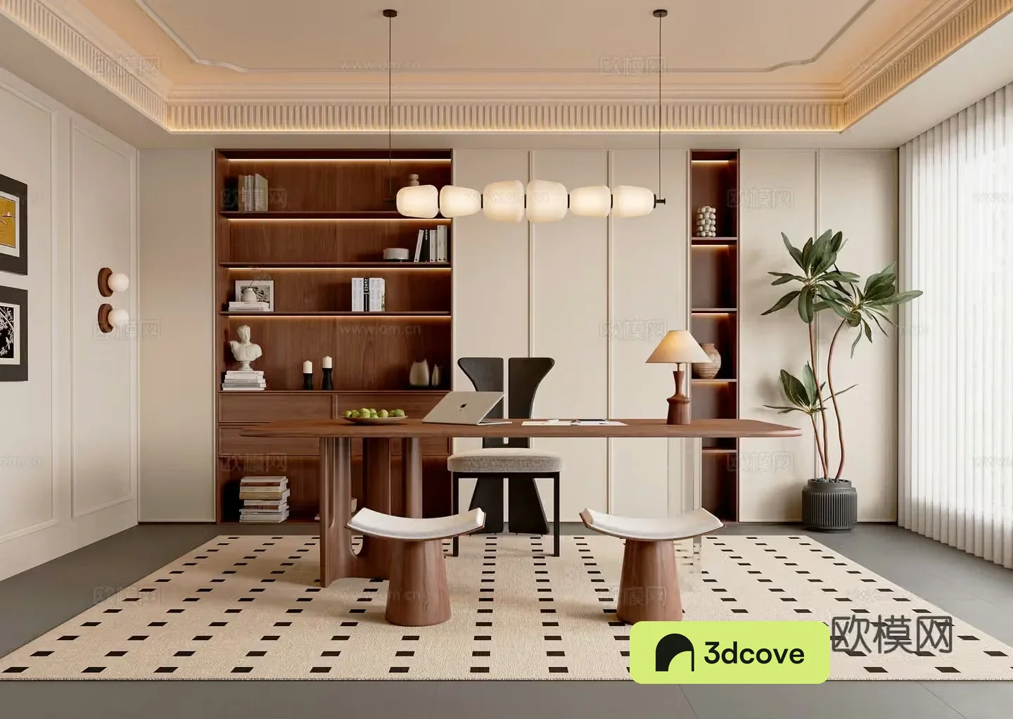 French medieval style study room medieval style desk and chair combination chandelier floor lamp medieval style bookcase