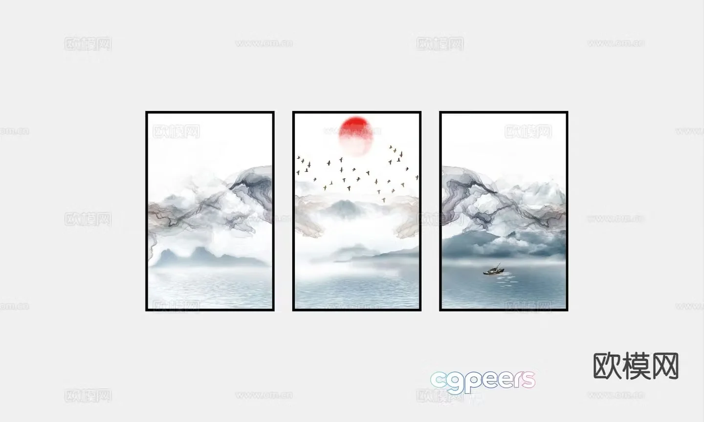 Chinese decorative painting hanging painting 3d model