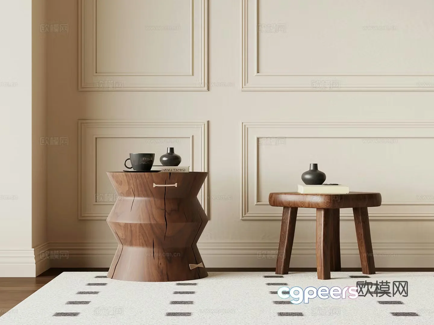 Side table French retro style Side table Book ornaments 3D model