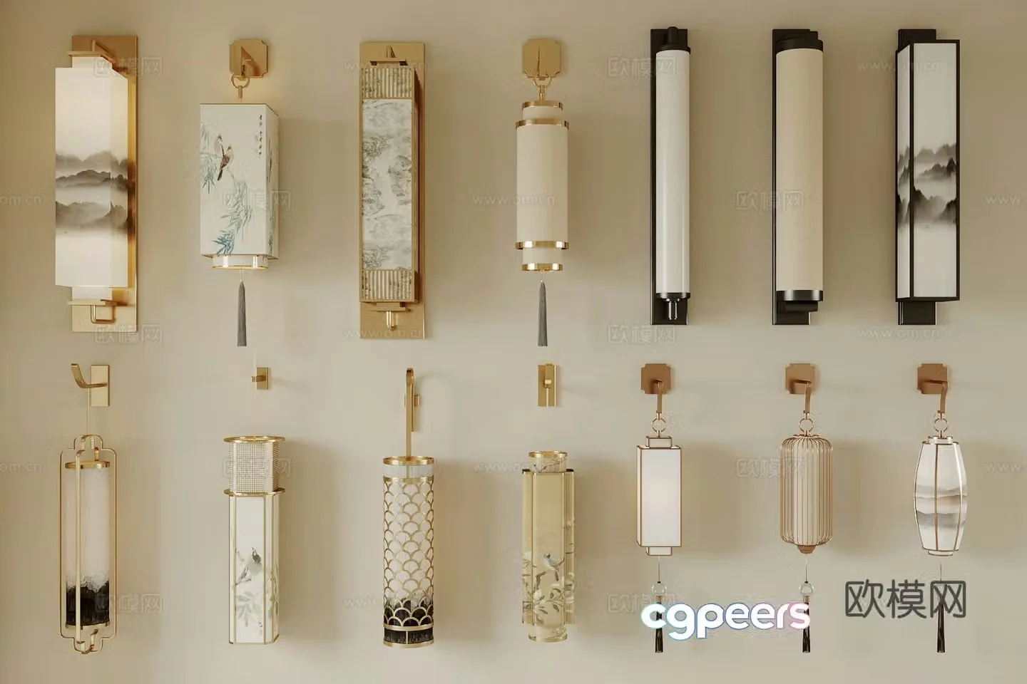 New Chinese wall lamp Chinese wall lamp Long wall lamp New Chinese Song wall lamp Song aesthetic wall lamp 3D model