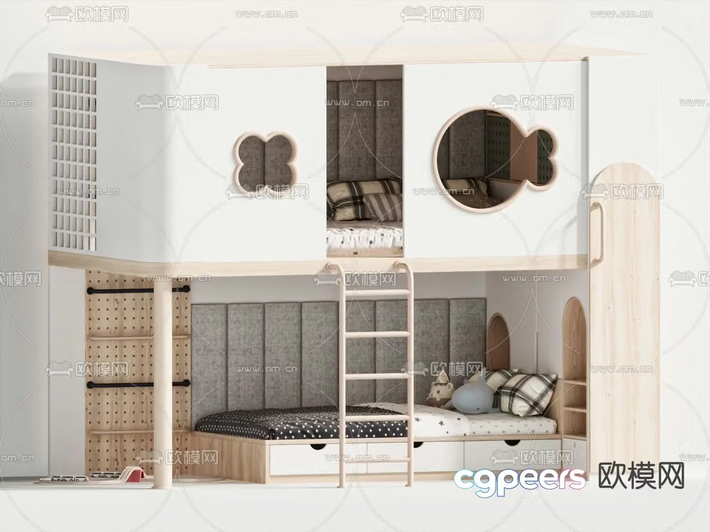 Children’s bunk bed two-tier bed high and low bed 3D model