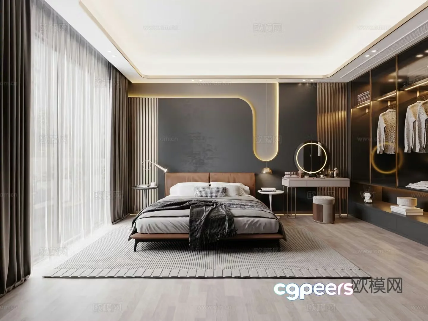 Modern Italian light luxury bedroom 3D model